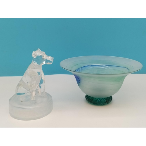 280 - Art Glass 14cm Dog Paperweight plus a Studio Blown Glass Bowl