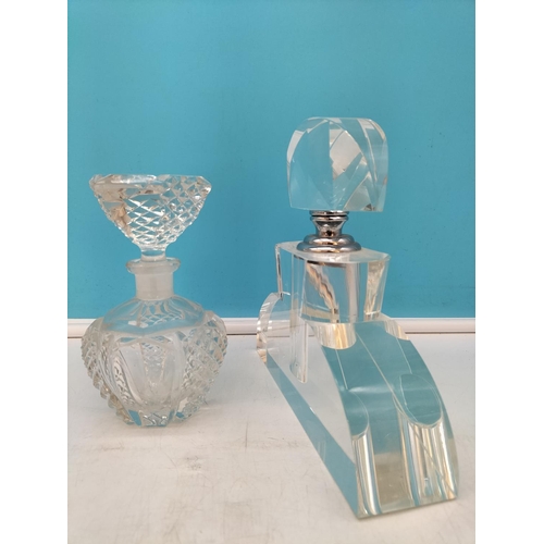 31 - Art Deco Lead Crystal Glass Perfume Bottle/Decanter plus a Crystal Glass Perfume Bottle. Largest 18c... 