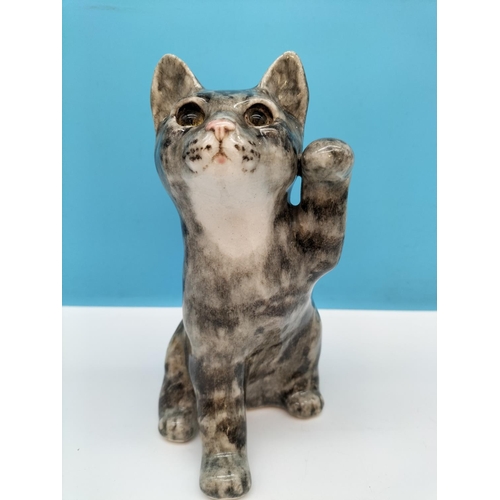 42 - Vintage Winstanley Glass Eyed 22cm Cat Figure. Some Crazing to Glaze.