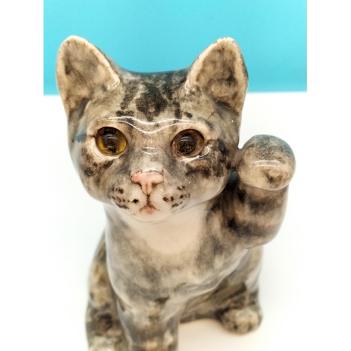 42 - Vintage Winstanley Glass Eyed 22cm Cat Figure. Some Crazing to Glaze.