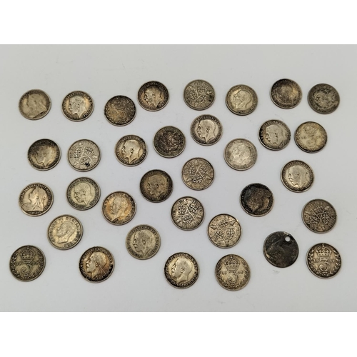 67 - Collection of Pre 1920 Silver Three Pence Pieces (24.9 Grams) plus Pre 1947 .500 Silver Pieces (22.4... 