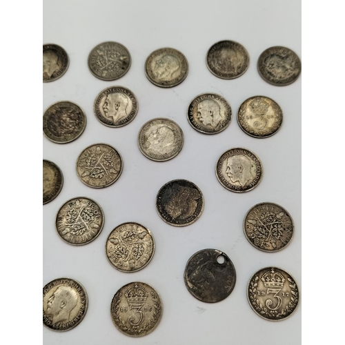 67 - Collection of Pre 1920 Silver Three Pence Pieces (24.9 Grams) plus Pre 1947 .500 Silver Pieces (22.4... 