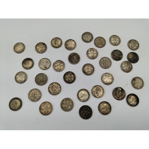 67 - Collection of Pre 1920 Silver Three Pence Pieces (24.9 Grams) plus Pre 1947 .500 Silver Pieces (22.4... 