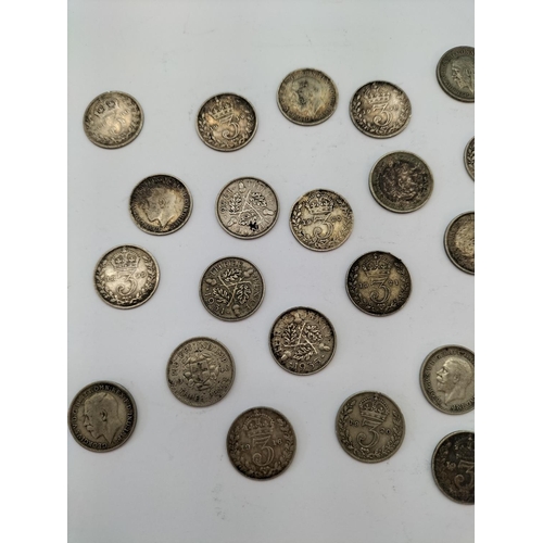 67 - Collection of Pre 1920 Silver Three Pence Pieces (24.9 Grams) plus Pre 1947 .500 Silver Pieces (22.4... 