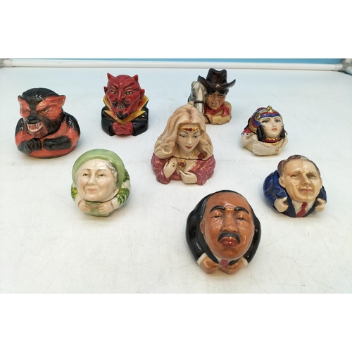 70 - Kevin Francis Face Pots (8) to include The Devil (Flambe), Cowboy, Werewolf, Cleopatra, Helen of Tro... 