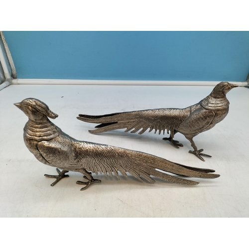 72 - Pair of Plated Pheasant Figures. 27cm Long.