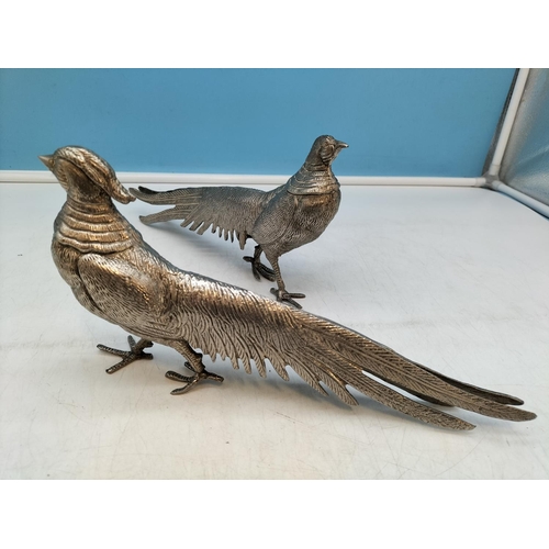 72 - Pair of Plated Pheasant Figures. 27cm Long.