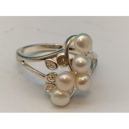 117 - Silver 925 White Pearl Ladies Ring. Size S.