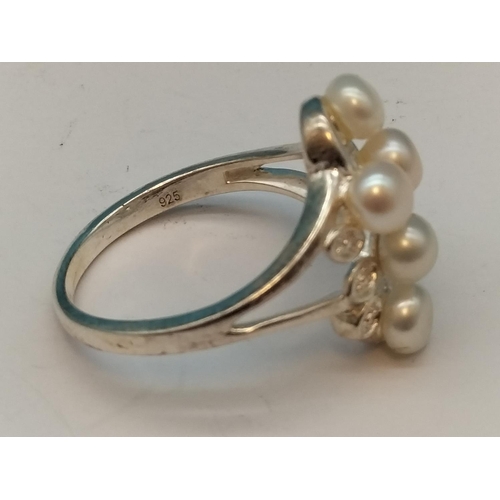 117 - Silver 925 White Pearl Ladies Ring. Size S.