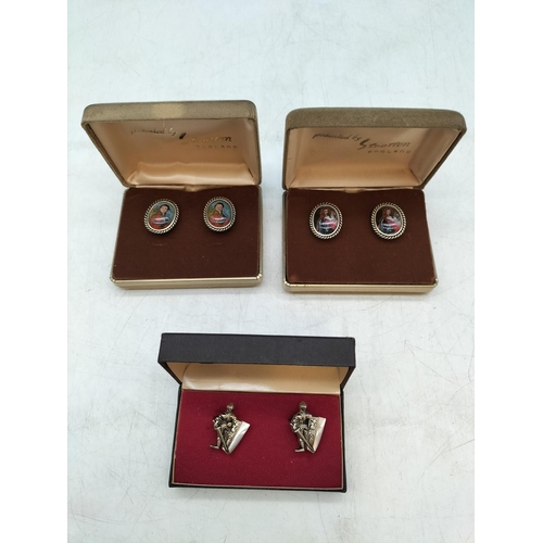 158 - 3 Pairs of Boxed Vintage Stratton Cufflinks to include Knights with Mother of Pearl Shield, etc.