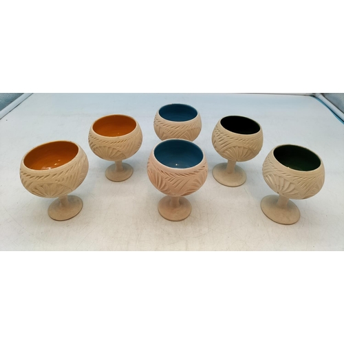 246 - 6 x Pottery Goblets with Glazed Interior. 10cm Tall.