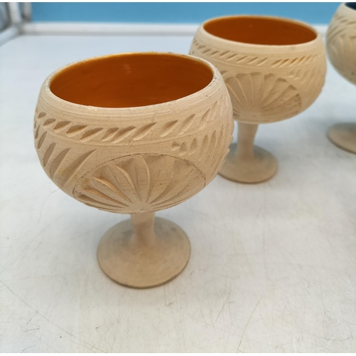 246 - 6 x Pottery Goblets with Glazed Interior. 10cm Tall.