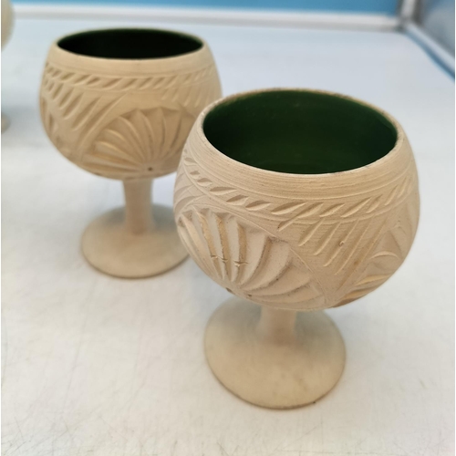 246 - 6 x Pottery Goblets with Glazed Interior. 10cm Tall.