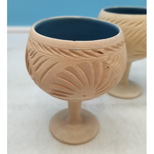 246 - 6 x Pottery Goblets with Glazed Interior. 10cm Tall.