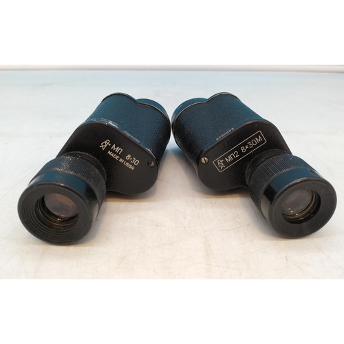 27 - 2 x Vintage Russian 8 x 30 Monoculars. Both W/O with Good Clean Lenses. 12cm Tall.