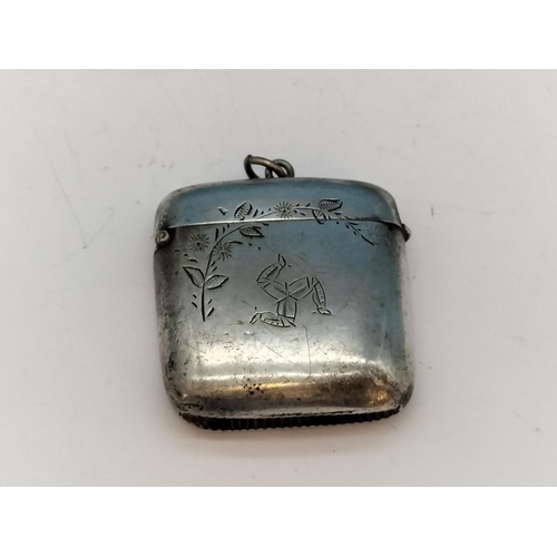 28 - White Metal Vesta Case with Etched Isle of Man Coat of Arms.