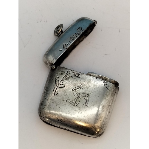 28 - White Metal Vesta Case with Etched Isle of Man Coat of Arms.