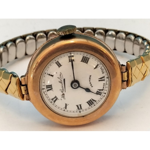 30 - 9ct Gold Cased Thomas Russell & Sons Premier Swiss Made Ladies Watch. Requires Attention.