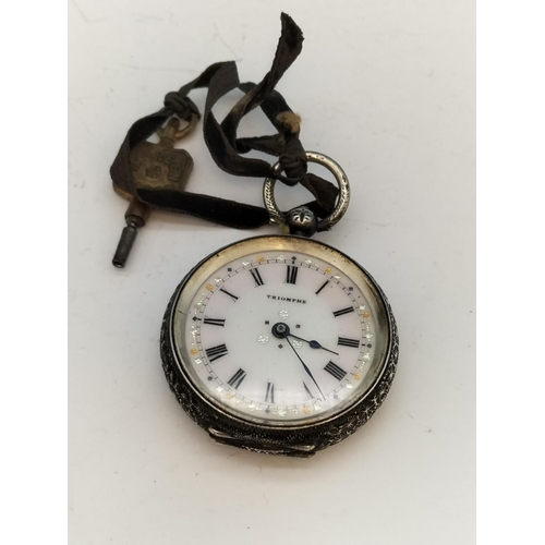 38 - Antique 935 Silver Cased Pocket Watch by Triomphe. Requires Attention.