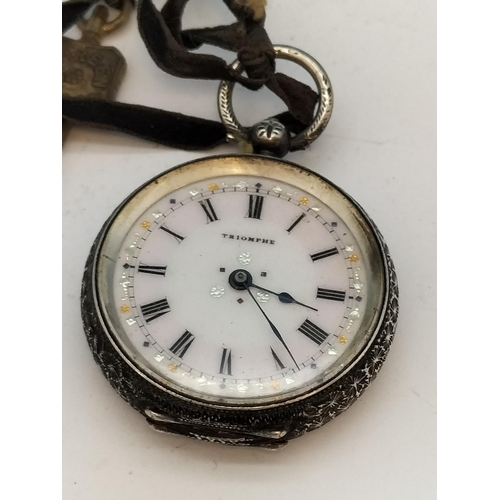 38 - Antique 935 Silver Cased Pocket Watch by Triomphe. Requires Attention.