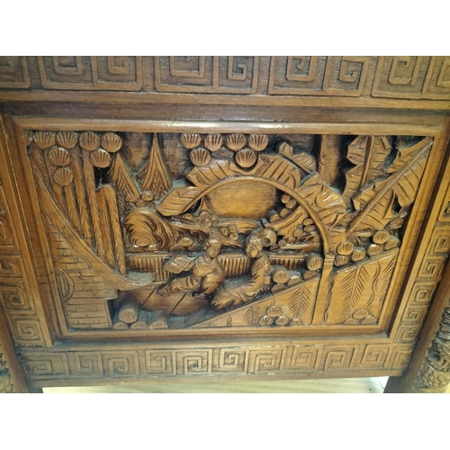 46 - Heavily Carved Oriental Blanket Chest/Storage Box. 59cm High, 107cm x 57cm. Collection Only.