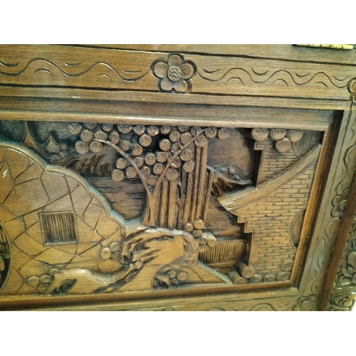 46 - Heavily Carved Oriental Blanket Chest/Storage Box. 59cm High, 107cm x 57cm. Collection Only.