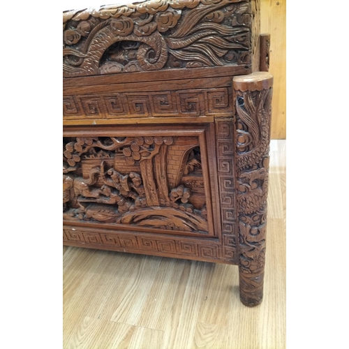 46 - Heavily Carved Oriental Blanket Chest/Storage Box. 59cm High, 107cm x 57cm. Collection Only.