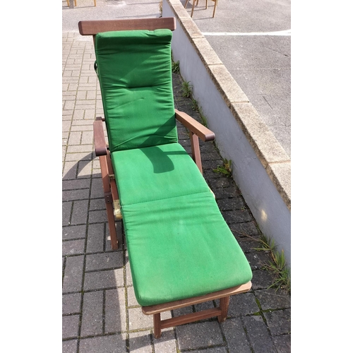 53 - Mahogany  Framed Steamer/Plantation Chair with Brass Fittings. 90cm High, 59cm x 140cm. Seat Height ... 