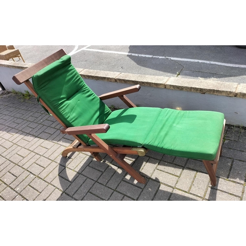 53 - Mahogany  Framed Steamer/Plantation Chair with Brass Fittings. 90cm High, 59cm x 140cm. Seat Height ... 