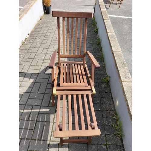 53 - Mahogany  Framed Steamer/Plantation Chair with Brass Fittings. 90cm High, 59cm x 140cm. Seat Height ... 