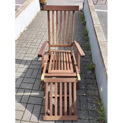 53 - Mahogany  Framed Steamer/Plantation Chair with Brass Fittings. 90cm High, 59cm x 140cm. Seat Height ... 