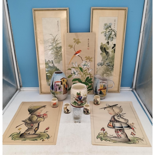 652 - Collection of Items to include Framed Chinese Watercolours on Silk (3), Original 1940/1950 Hummel Pe... 