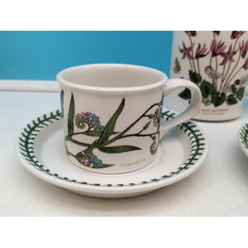 79 - Portmerion 'Botanic Garden' Cups and Saucers (6), 14cm Storage Jars (2) plus Egg Trinket Pot.