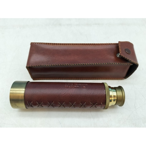 84 - Cased Carns 3 Draw Brass and Leather Bound Telescope. 36cm when Open.