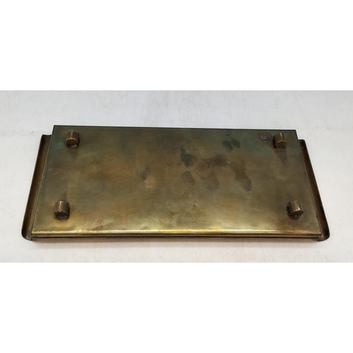 85 - Brass Footed Rectangular Tray with Handles. With 4 Claw Dragon Design. 4cm High, 38cm x 16cm.