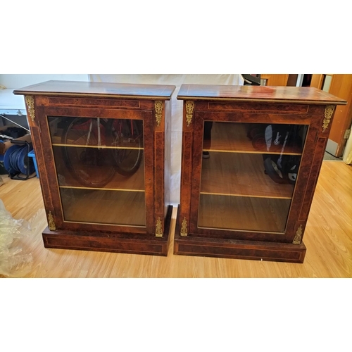 89 - Pair of Walnut Veneered Glass Fronted Book Shelves/Display Cabinets. Each 97cm High, 78cm x 36.5cm. ... 