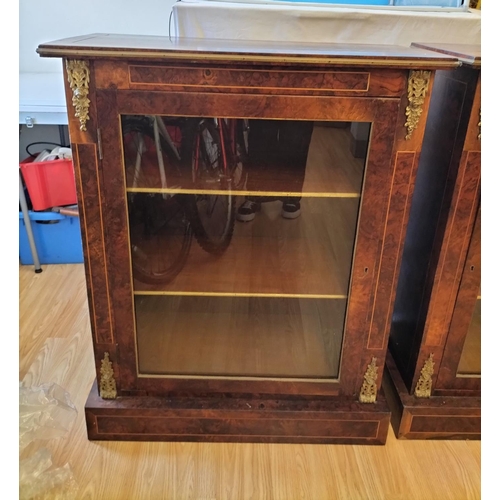 89 - Pair of Walnut Veneered Glass Fronted Book Shelves/Display Cabinets. Each 97cm High, 78cm x 36.5cm. ... 