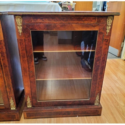 89 - Pair of Walnut Veneered Glass Fronted Book Shelves/Display Cabinets. Each 97cm High, 78cm x 36.5cm. ... 