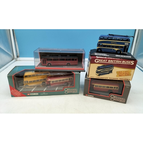 92 - Boxed Die Cast Model Buses (4) by Corgi, Atlas, etc.