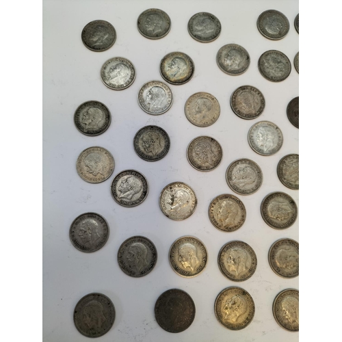 171 - Quantity of Pre 1947 .500 Silver Threepence Coins. 92.7 Grams.