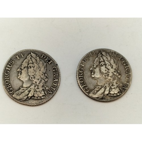 175 - 2 x George II Silver Shillings - 1743 and 1758.