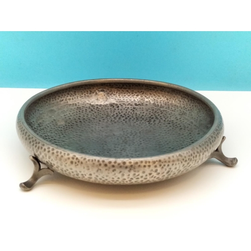 240 - Arts & Crafts Style  Pewter Craftsman of Sheffield Hammered Design Footed Bowl. 6cm High, 25cm Diame... 