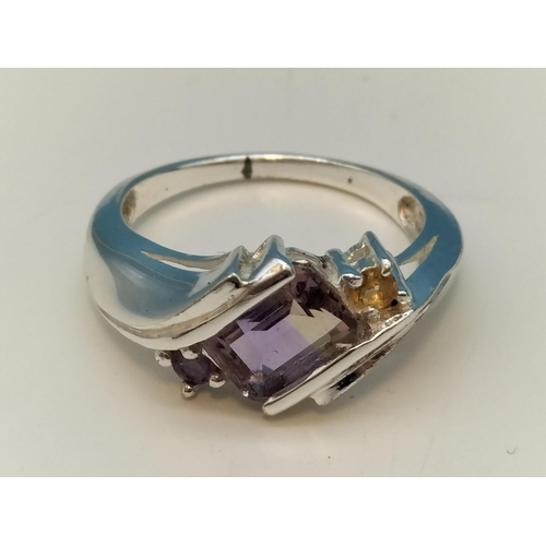 250A - 925 Silver Ring set with Amethyst Stone. Size Q.