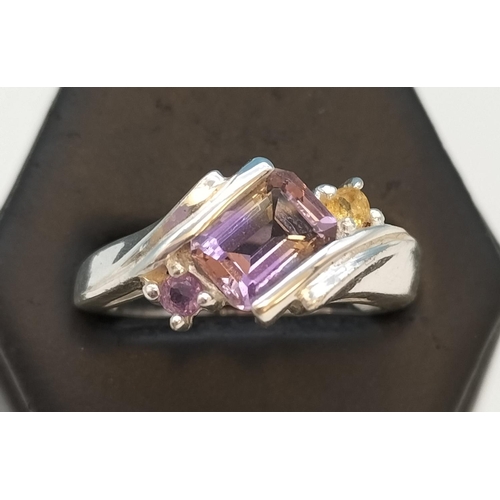 250A - 925 Silver Ring set with Amethyst Stone. Size Q.