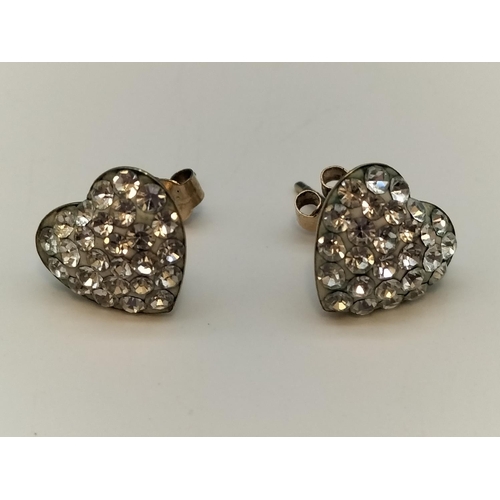 260A - 9ct 375 Gold Stone Set Heart Shaped Earrings.