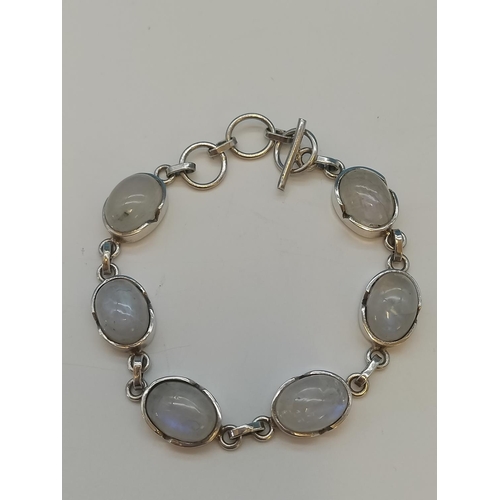 275A - Unmarked Silver Moonstone Set Bracelet.