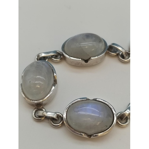 275A - Unmarked Silver Moonstone Set Bracelet.