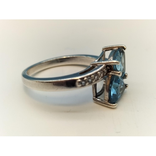 682 - 925 Silver Ring set with Blue and Clear Stones. Size S.