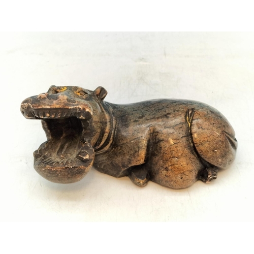 704 - Vintage Hard Stone Carved Hippo Figure. 9cm High x 17cm.