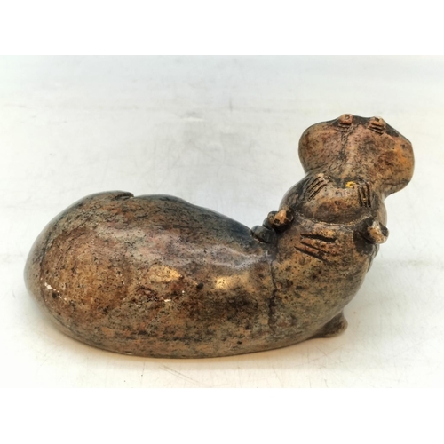 704 - Vintage Hard Stone Carved Hippo Figure. 9cm High x 17cm.